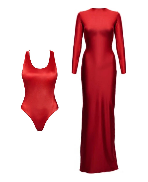 Red Sunset Mirage Beach Set - YA OMRI SWIMWEAR